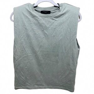 All Saints Sage Green Padded-Shoulder Muscle Tee